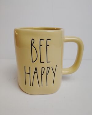Rae Dunn Bee Happy Magenta Collection Yellow Ceramic Coffee Mug 16 oz.